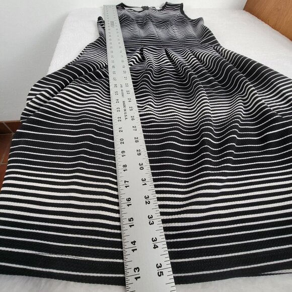 SCAPA Lauren Perre Womens Sleeveless Striped Pleated Dress Sz Small Black/White - Picture 7 of 7